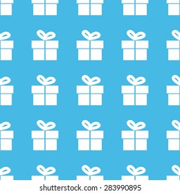 Image of gift box, repeated in straight lines on blue background