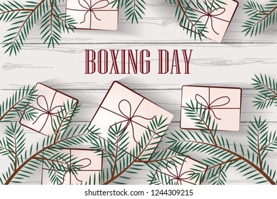 Image of gifts on a background of white wooden boards. EPS10