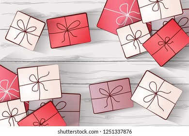 Image of gifts on a background of white wooden boards. EPS10