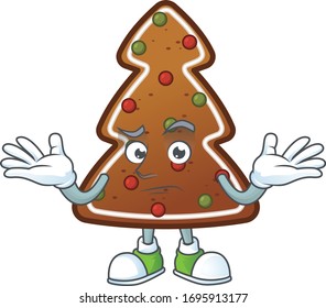 An image of gingerbread tree in grinning mascot cartoon style