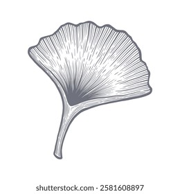 Imagem de uma folha de ginkgo em estilo linocut em um fundo branco.