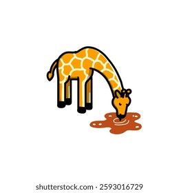 Image of a giraffe that is drinking in standing water, giraffe icon, giraffe logo, vector design illustration with a white background.