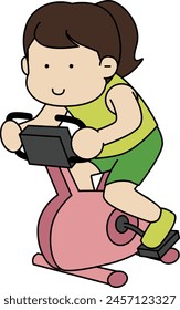 an image of a girl exercising while riding an indoor bicycle