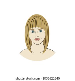 Image of a girl face close-up on a white background. Cartoon style. Type of appearance - spring. Vector illustration