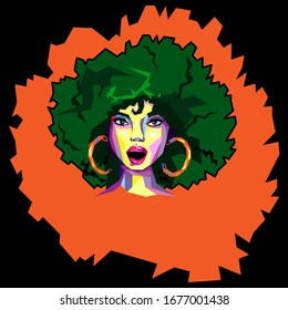 image of a girl with green hair in pop art style