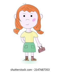 Image of a girl with a handbag on a white background