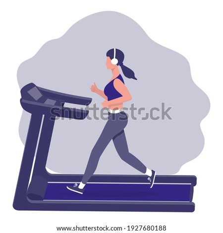 Image of a girl on a treadmill. The concept of cardio exercise on simulators. Vector.