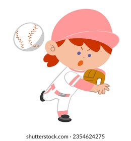 The image of a Girl playing baseball pitcher