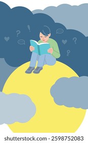 Image of a girl reading a book and letting her imagination run wild