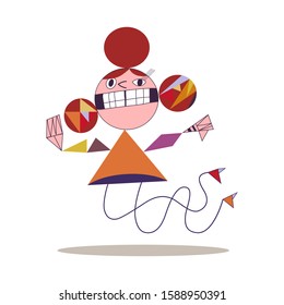 Image of a girl with simple shapes, circle, triangle. Color vector illustration. Can be used in social networks, for articles, publications, postcards, prints, posters.