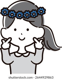 Imagem de uma menina com um ornamento de flor na cabeça