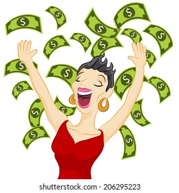 An image of a girl winning cash.