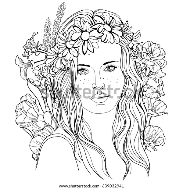 Image Girl Wreath Lines Vector Stock Vector (Royalty Free) 639032941 ...