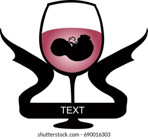 Image of a glass of wine. Image of a child. Harm of alcohol. Vector illustration. 