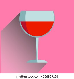 Image of glasses of wine which falls the shadow. flat design.