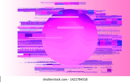 Image of glitched computer screen, TV no signal or Virtual reality (VR) concept. Retrofuturistic vector background in synthwave/ vaporwave/ cyberpunk 80s-90s neon aesthtetics style.