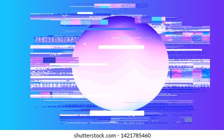 Image of glitched computer screen, TV no signal or Virtual reality (VR) concept. Retrofuturistic vector background in synthwave/ vaporwave/ cyberpunk 80s-90s neon aesthtetics style.