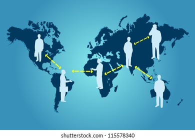 Image of a global networking illustration with world map.