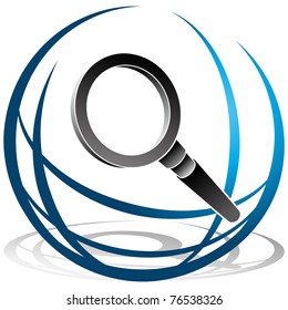 An image of a globe and magnifying glass search icon.