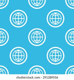 Image of globe symbol in circle, repeated on blue background