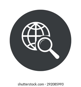 Image of globe under loupe in black circle, isolated on white