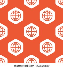 Image of globe in white hexagon, repeated on orange background
