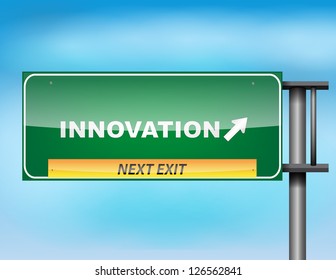 Image of a glossy highway sign on blue sky