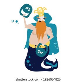 An image of the god Neptune in a cartoon style. Vector illustration. The God of sports. It can be used in postcards, children's events, posters, and clothing.