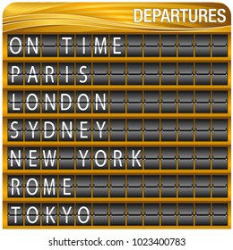 An image of a Gold Departures Travel Board isolated on white.
