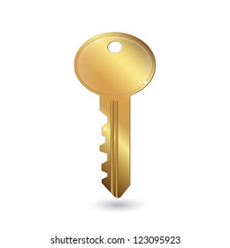 Image of a gold key isolated on a white background.