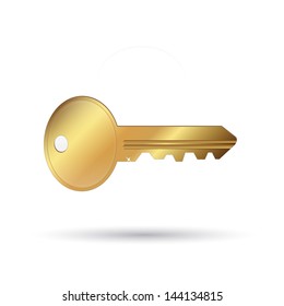 Image of a gold key isolated on a white background.