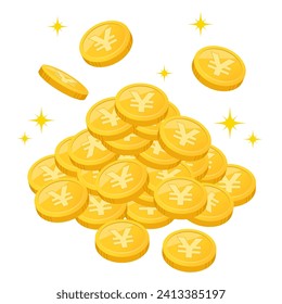 Image of golden yen coins piling up