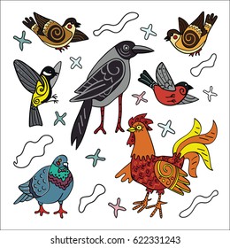 The image is good and funny bird. Cartoon-style. Set.