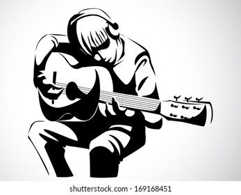 image graphic style of man playing guitar isolated on white background