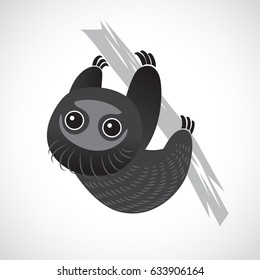 image graphic style of sloth hanging on branch  isolated on white background 