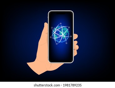 image graphics hand using mobile smart phone and control world global network on smart phone concept networking connection technology vector illustration