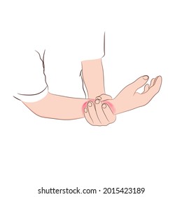 imagen gráfica contorno vectorial Dolor de muñeca a menudo causado por rociadas o fracturas del concepto de lesiones repentinas atención de la salud