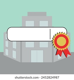 Image with a green background and a company positioned in the center. White search bar in front of everything ranked with a ribbon on top