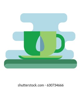Image of green Cup of coffee or tea in style flat design. Badge, emblem, vector illustration.