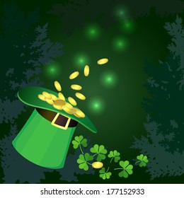 Image green hat with coins for St Patrick's Day