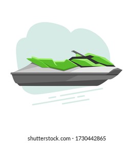 Image of a green jet ski. Cartoon style. Vector stock illustration. Isolated on a white background.