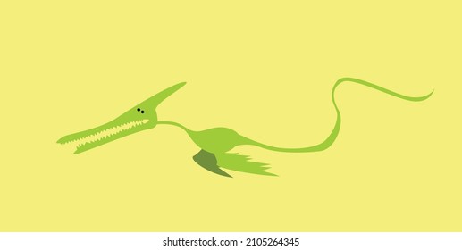 Image of a green pterodactyl. Funny reptile flying in the sky. Vector image for prints, poster and illustration
