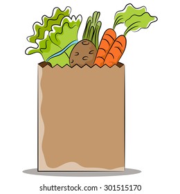An image of a grocery bag of healthy vegetables.