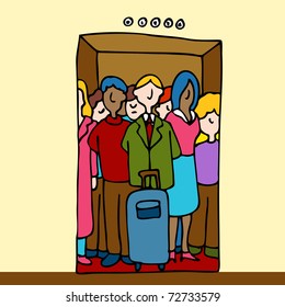 An Image Of A Group Of People In A Crowded Elevator.