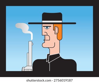 Image of a gunman in black with a gun still smoking