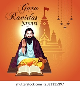 The image is a Guru Ravidas Jayanti greeting card featuring his portrait name in Gurmukhi and the text Guru Ravidas Jayanti