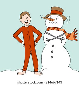An image of a guy who is warm because he's wearing long underwear.