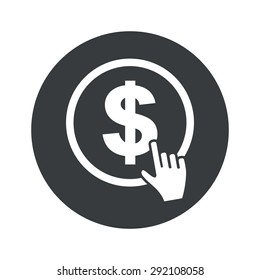Image of hand cursor clicking on dollar in black circle, isolated on white