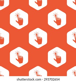 Image of hand cursor in white hexagon, repeated on orange background
