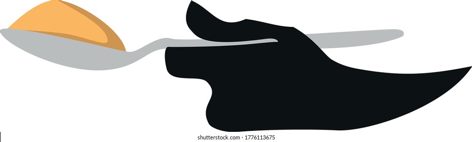 imagen de la alimentación a mano con cuchara. Mano sosteniendo una cuchara con avena. Ilustración aislada del vector.